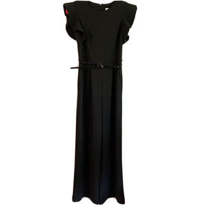 Calvin Klein Womens Black Jumpsuit Flutter Sleeve Wide Leg Size 4 With Belt